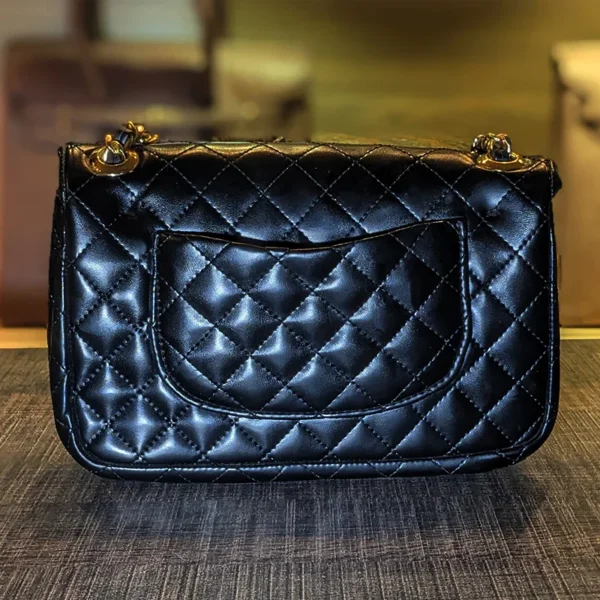 Black Quilted Leather Crossbody Bag For Girls Back Side Picture is for sale in Australia