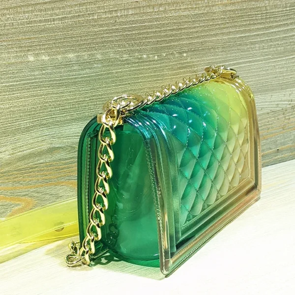 Gradient Jelly Crossbody Bag – Green & Yellow Ombre Shine Side Pic
