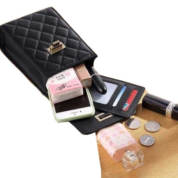 Compact black mobile pouch for women with gold chain Inner Pic