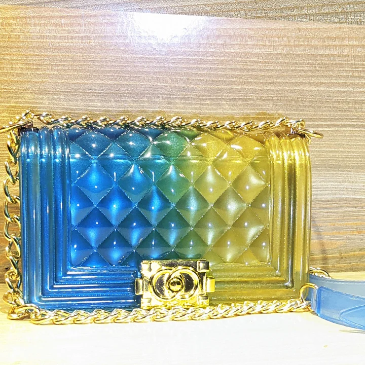 Gradient Jelly Crossbody Bag – Blue & Yellow Ombre Shine
